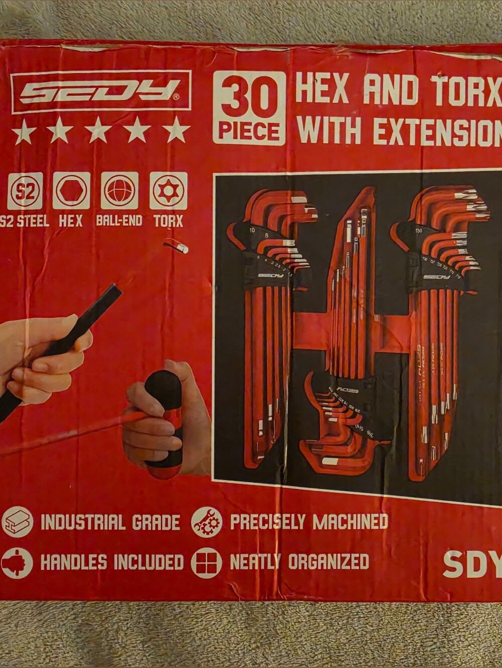 30-Piece Red Hex & Torx Key Set with Extension Handles